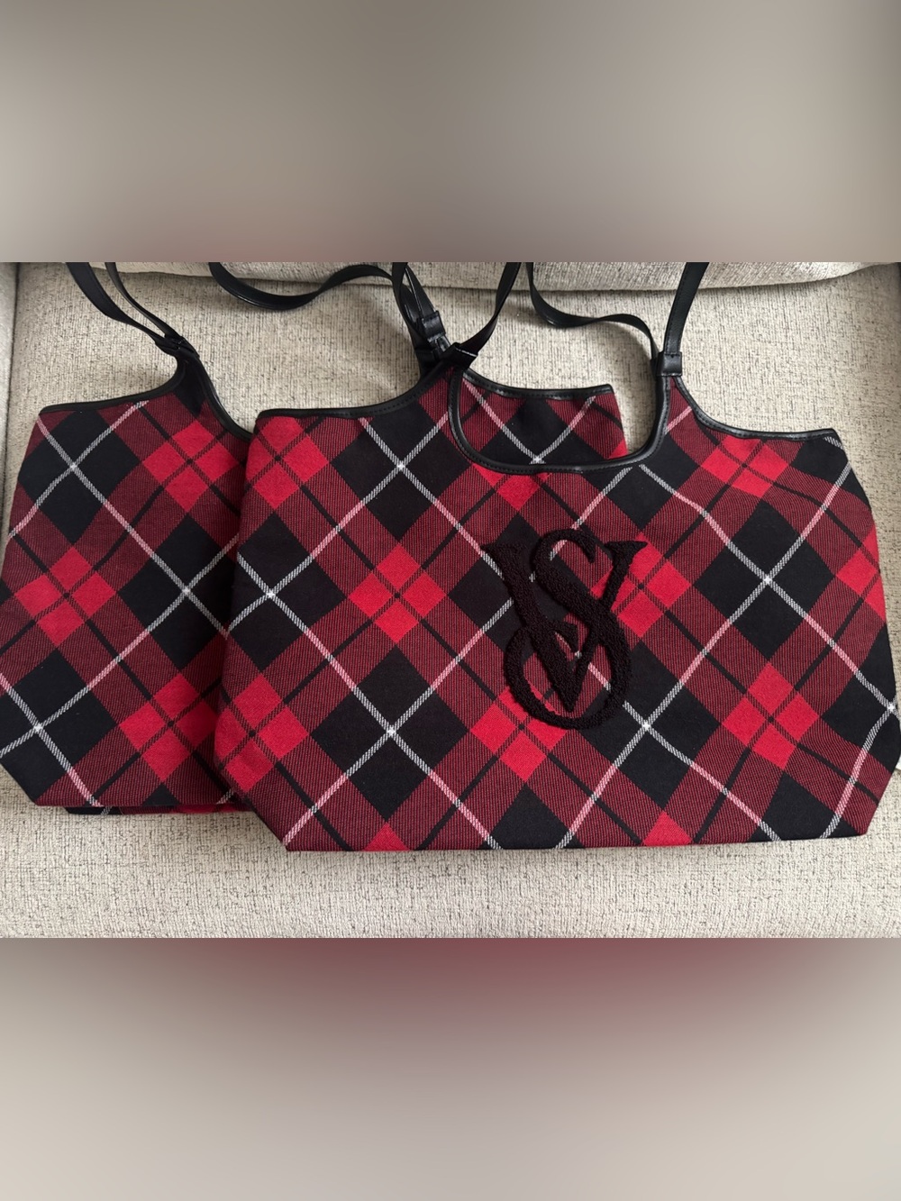 Set of 2 Victoria Secrets Red and Black Plaid Tote